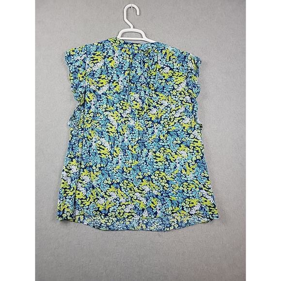 Jones NY Blue Ditsy Floral Flouncy Cottagecore SS V Neck Blouse Women's Plus 1X - Picture 6 of 12